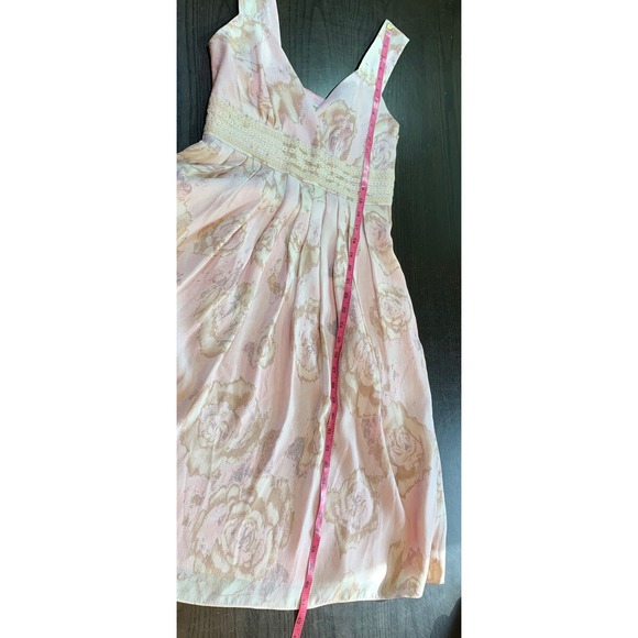 Sundance‎ Pink Silk Floral Midi Dress Size 6 Lace Empire Waist Romantic Party - Picture 10 of 13